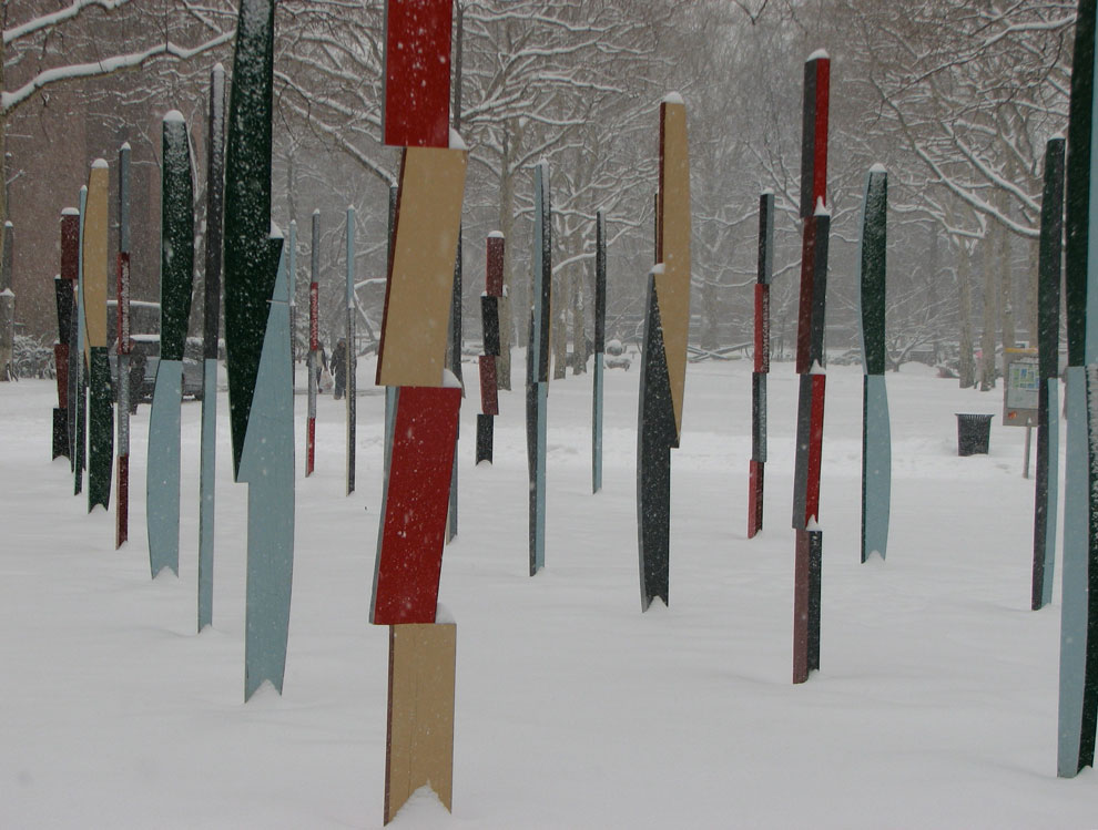 hank de ricco's rows of columns sculpture at pratt, 2008, nine