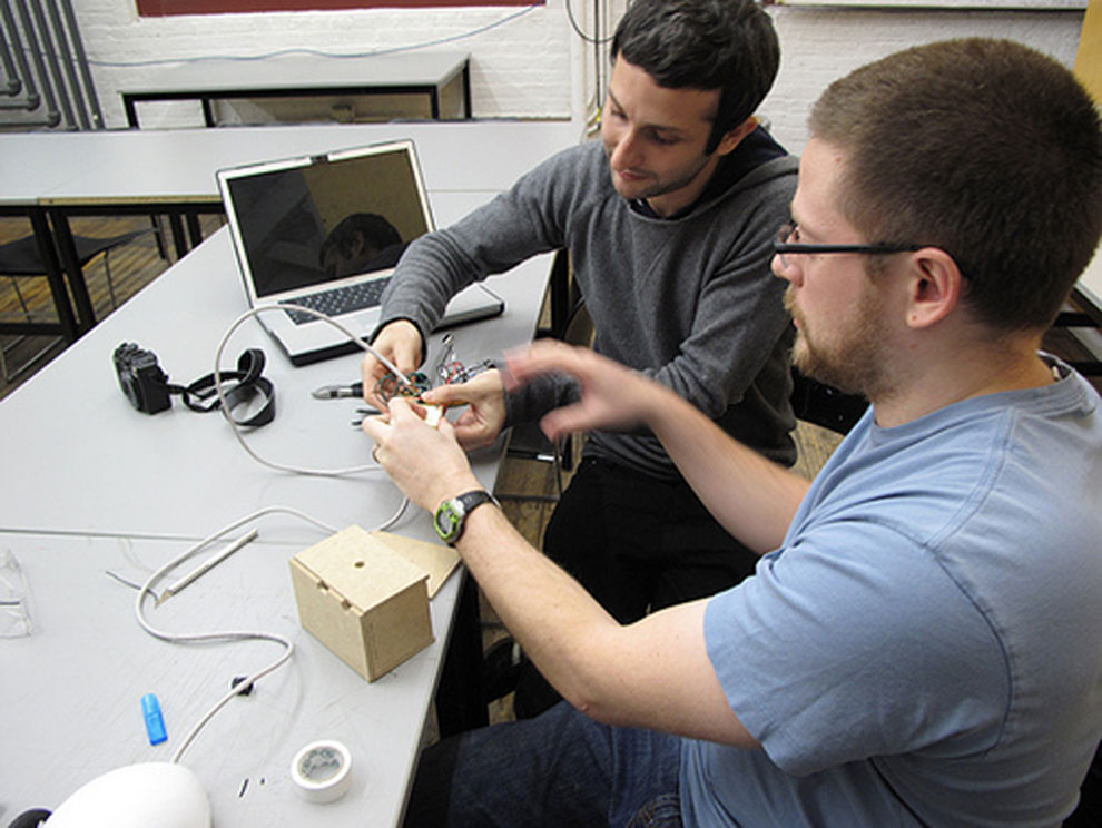 igal & noah working on the robotic prototype, november 2009